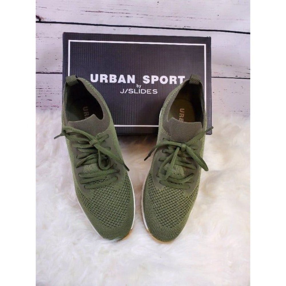 Urban Sport by J/Slides Talia Stretch Knit Sneaker - Olive Size 9 Wide NWT